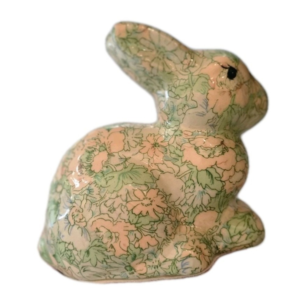 VTG Easter Enesco Decoupage Rabbit Bunny Folk Art Floral 1970's Grannycore Paste